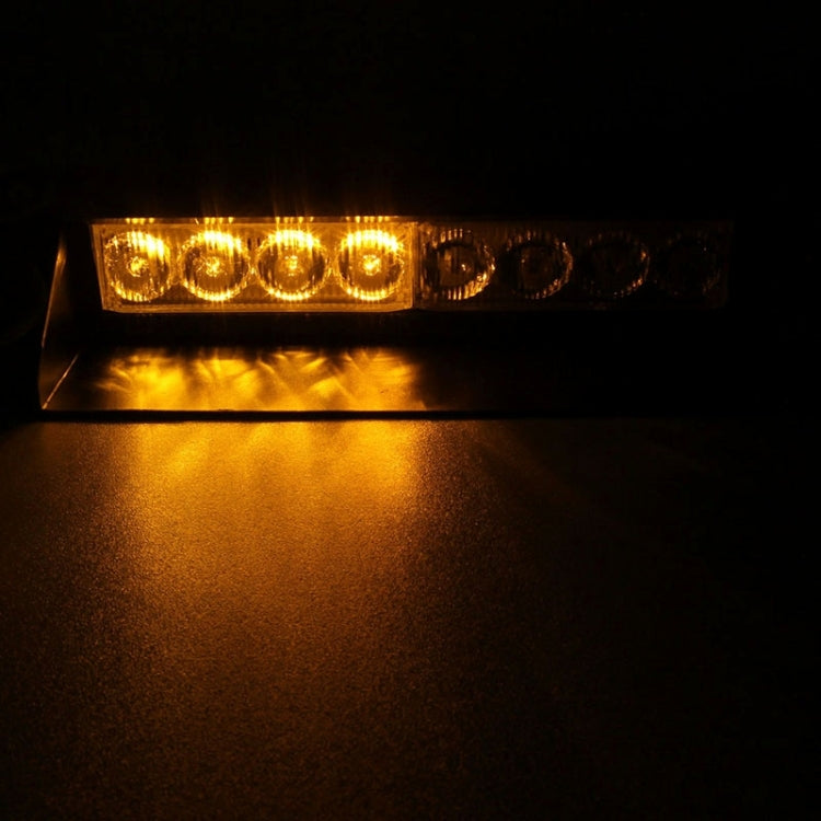 8W 800LM 8-LED 3-Modes Adjustable Angle Car Strobe Flash Dash Emergency Light Warning Lamp with Suckers, DC 12V, White + Yellow