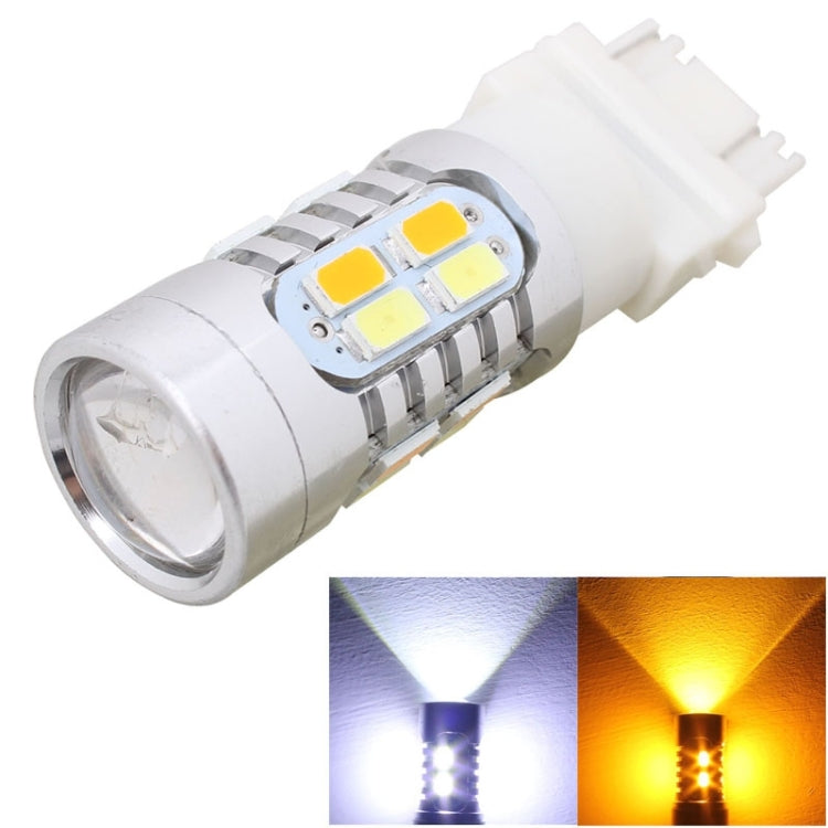 2PCS T25 10W 700LM Yellow + White Light Dual Wires 20-LED SMD 5630 Car Brake Light Lamp Bulb, Constant Current, DC 12-24V, T25 Dual Wires