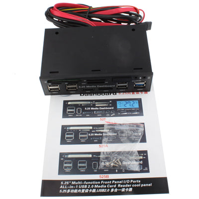 5.25 inch Media PC Dashboard Card Reader 2 x USB 3.0 + 6 x USB 2.0 SATA, 2 x USB 3.0 + 6 x USB 2.0 SATA