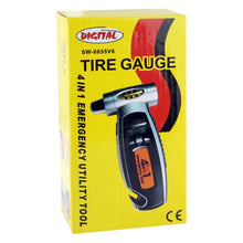 Load image into Gallery viewer, 4 in 1 (Digital Tire Gauge + Flashlight + Emergency Hammer + Emergency Seat Belt Cutter) Emergency Utility Tool, 4 in 1