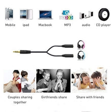 Load image into Gallery viewer, 3.5mm Male to Dual 3.5mm Female Earphone Splitter adapter, Length: Approx 25cm, 3.5mm Male to 2 x 3.5mm Female