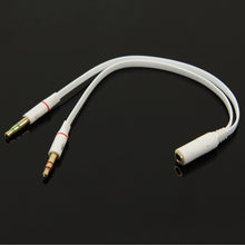 Load image into Gallery viewer, 3.5mm female to 3.5mm Male Microphone Jack + 3.5mm Male Earphone Jack Adapter Cable, White