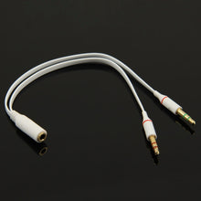 Load image into Gallery viewer, 3.5mm female to 3.5mm Male Microphone Jack + 3.5mm Male Earphone Jack Adapter Cable, White