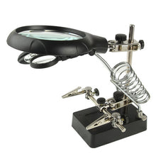 Load image into Gallery viewer, 5 LED Auxiliary Clip Magnifier AC/DC Interchangeable with Soldering Stand &amp; Two Magnifier, EU Plug, 2.5X, EU Plug