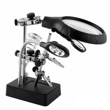 Load image into Gallery viewer, 5 LED Auxiliary Clip Magnifier AC/DC Interchangeable with Soldering Stand &amp; Two Magnifier, EU Plug, 2.5X, EU Plug