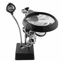 Load image into Gallery viewer, 5 LED Auxiliary Clip Magnifier AC/DC Interchangeable with Soldering Stand &amp; Two Magnifier, EU Plug, 2.5X, EU Plug