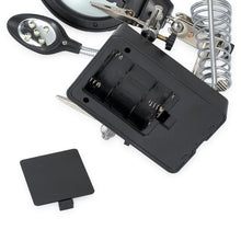 Load image into Gallery viewer, 5 LED Auxiliary Clip Magnifier AC/DC Interchangeable with Soldering Stand &amp; Two Magnifier, EU Plug, 2.5X, EU Plug