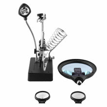 Load image into Gallery viewer, 5 LED Auxiliary Clip Magnifier AC/DC Interchangeable with Soldering Stand &amp; Two Magnifier, EU Plug, 2.5X, EU Plug
