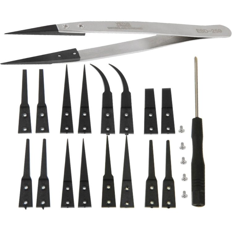 9 in 1 Replaceable Anti-Static Tweezers with Cross Screwdriver