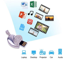 Load image into Gallery viewer, Silver Heart Shaped Diamond Jewelry USB Flash Disk, Special for Valentines Day Gifts , 2GB, 4GB, 8GB, 16GB, 32GB