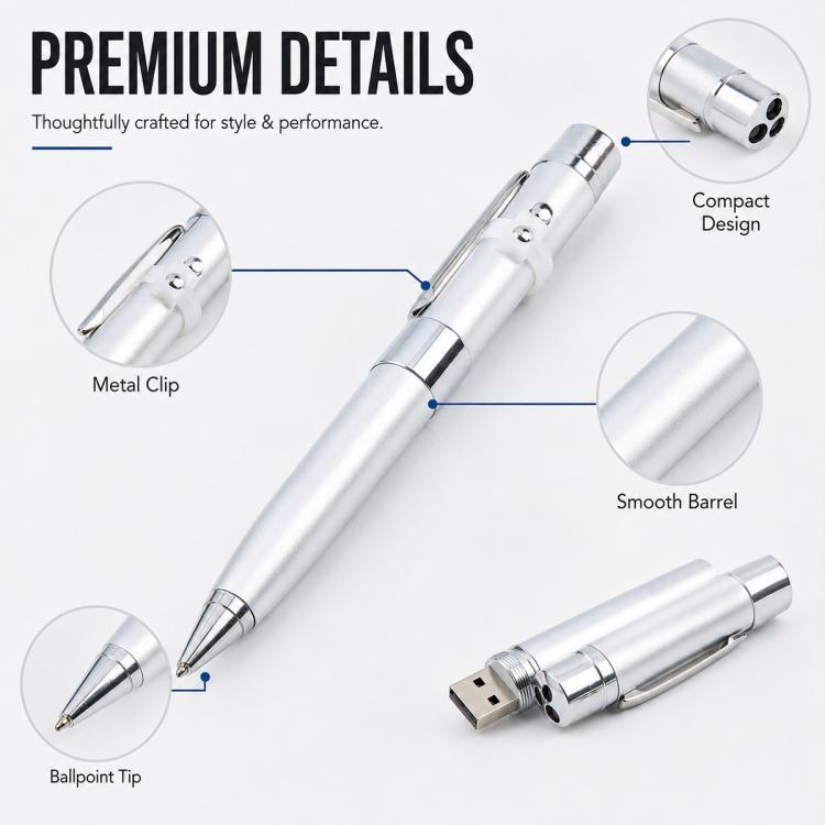 3 in 1 Laser Pen Style USB Flash Disk, Silver (16GB), 2GB (Silver), 4GB (Silver), 8GB (Silver), 16GB (Silver), 2GB (Black), 4GB (Black), 8GB (Black), 16GB (Black)