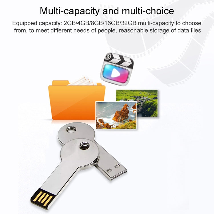 Silver Metal Key Style USB 2.0 Flash Disk (32GB)(Silver), 32GB