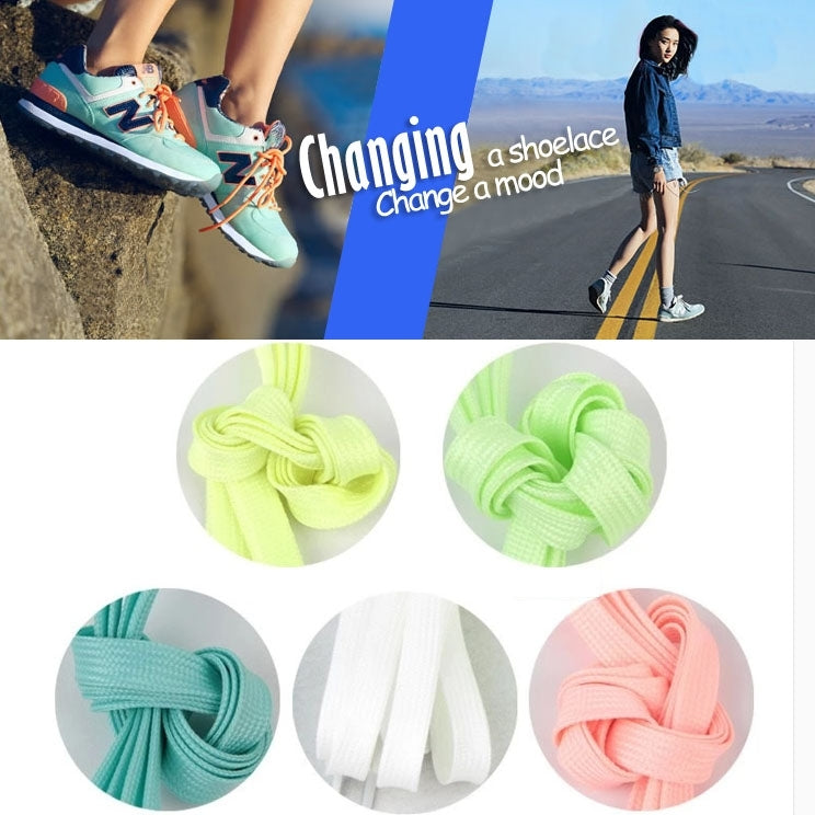 2 PCS Fashion Sports Fluorescent Color Flat Shoelaces