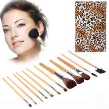 Load image into Gallery viewer, Foldable Trendy Panther Patterned Cosmetic Brush Case Bag Kit Set for Ladies / 12pcs Brushes Facial Care Product, 12pcs