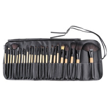 Load image into Gallery viewer, 24 PCS Horse Hair Wooden Handle Cosmetic Brush Set with Black Leather Bag, 24 PCS
