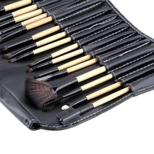 Load image into Gallery viewer, 24 PCS Horse Hair Wooden Handle Cosmetic Brush Set with Black Leather Bag, 24 PCS