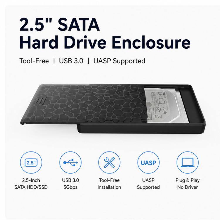 2.5 inch SATA HDD / SSD External Enclosure, Tool Free, USB 3.0 Interface