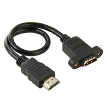 Load image into Gallery viewer, 30cm HDMI (Type-A) Male to HDMI (Type-A) Female Adapter Cable with 2 Screw Holes, HDMI AM to AF with Ear Hole (30cm)