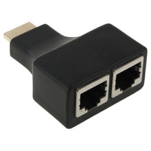 Load image into Gallery viewer, 30m HDMI to Dual Port RJ45 Network Cable Extender Over by Cat 5e/6 3D HDTV Up, Dual RJ45 Black