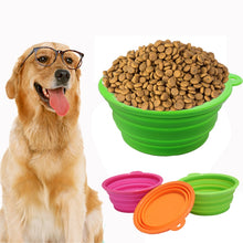 Load image into Gallery viewer, Portable Stretchable Silicon Food Feeder Dish Serving Bowl Water Container for Cat Dog Pet (Random Color Delivery), Stretchable Silicon Food Feeder