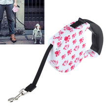 Load image into Gallery viewer, 5m Pink Dog Footprint Pattern Easy Operation Retractable Dog Leash, Pink Dog Footprint