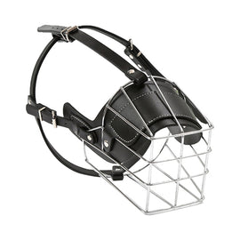 Steel Cage Style Dog Basket Wire Muzzle Protective Snout Cover with Leather Strap, Size: XXL, Size: XXL