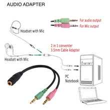Load image into Gallery viewer, 17cm 3.5mm Jack Microphone + Earphone Cable, Compatible with Phones, Tablets, Headphones, MP3 Player, Car/Home Stereo &amp; More