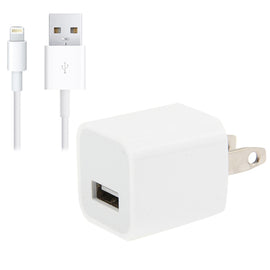 2 in 1 5V 1A US Plug Travel Charger Adapter with 1m 8-pin Cable For iPhone