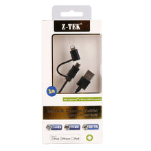 Load image into Gallery viewer, 1m MFI 2 in 1 8 pin + Micro USB 2.0 Male to USB Data Sync Charging Cable