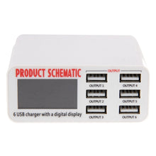 Load image into Gallery viewer, WLX-899 30W USB Charger 5V 6A Output 3.5A Max High Speed 6-Ports USB Charger with Digital Display &amp; 1.5m Cable