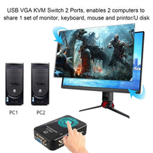 Load image into Gallery viewer, KVM-21UA 2 Ports USB KVM Switch Box with Control Button for PC Keyboard Mouse Monitor, 2 Ports (with USB)