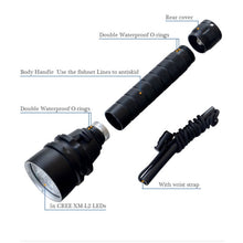 Load image into Gallery viewer, 5 x LED White Light Diving Flashlight, 6800 LM, Diving Depth: 150m
