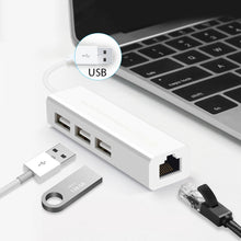 Load image into Gallery viewer, USB 2.0 Ethernet Network Adapter + 3 Ports USB HUB, USB