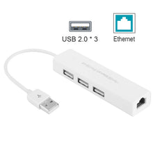 Load image into Gallery viewer, USB 2.0 Ethernet Network Adapter + 3 Ports USB HUB, USB
