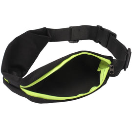 Sports Waterproof Elastic Waist Bag Two Pockets Fanny Pack Zip Pouch, Green