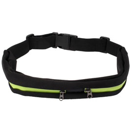Sports Waterproof Elastic Waist Bag Two Pockets Fanny Pack Zip Pouch, Green
