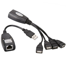 Load image into Gallery viewer, USB 2.0 CAT5 / CAT5E / CAT6 RJ45 to 4 USB Ethernet Extender LAN Extension Cable Repeater Adapter, 4 Ports USB