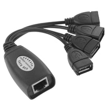 Load image into Gallery viewer, USB 2.0 CAT5 / CAT5E / CAT6 RJ45 to 4 USB Ethernet Extender LAN Extension Cable Repeater Adapter, 4 Ports USB