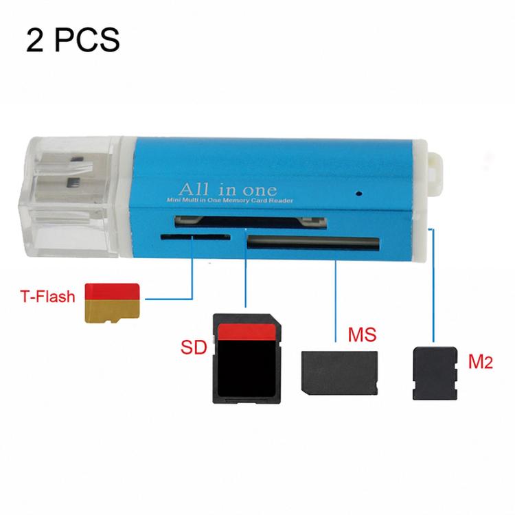 2 PCS Multi All in 1 USB 2.0 SDHC TF M2 MMC MS PRO DUO Memory Card Reader