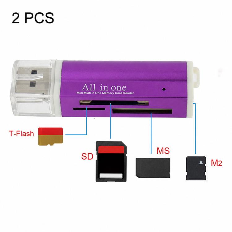2 PCS Multi All in 1 USB 2.0 SDHC TF M2 MMC MS PRO DUO Memory Card Reader