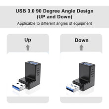 Load image into Gallery viewer, USB 3.0 AM to USB 3.0 AF Adapter, Down Angle AM to AF