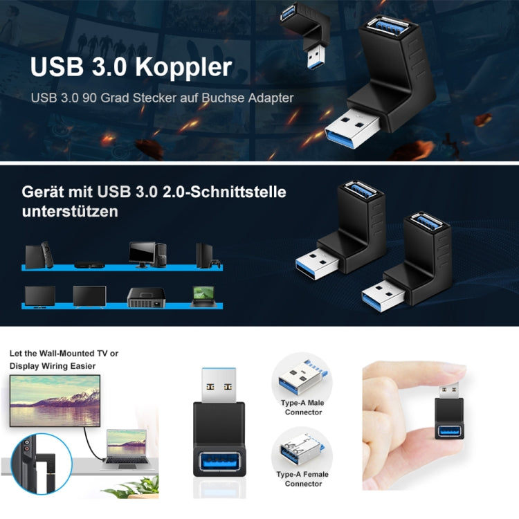 USB 3.0 AM to USB 3.0 AF Adapter, Down Angle AM to AF