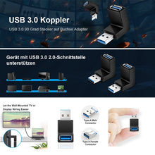 Load image into Gallery viewer, USB 3.0 AM to USB 3.0 AF Adapter, Down Angle AM to AF