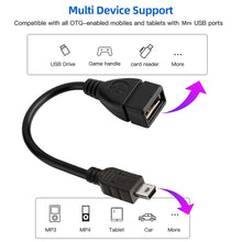 Load image into Gallery viewer, Mini 5-pin USB to USB 2.0 AF OTG Adapter Cable, Mini USB, 12cm(Black)