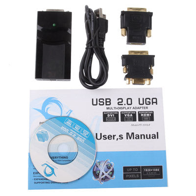 USB 2.0 to DVI / VGA / HDMI Display Adapter, Support Full HD 1080P, Expandable up to 6 Display Units, USB 2.0 Resolution: 1920*1080