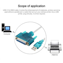 Load image into Gallery viewer, USB 2.0 to DB25 Pin Female Cable, Length: 1.5m, USB to DB25 Female (Blue)
