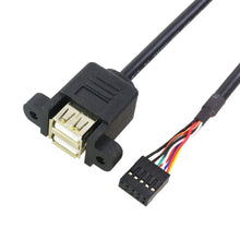 Load image into Gallery viewer, 10 Pin Motherboard Female Header to 2 USB 2.0 Female Adapter Cable, Length: 50cm, 10 Pin Motherboard to 2 USB