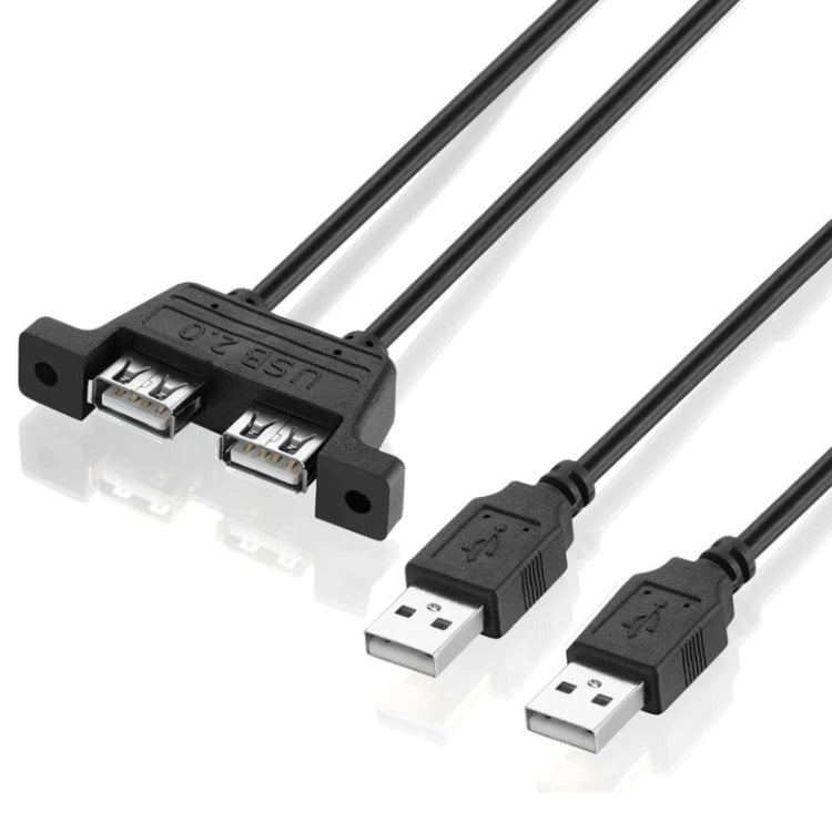 2 USB 2.0 Male to 2-port USB 2.0 Female with 2 Screw Holes Extension Cable, Length: 50cm, 2 USB 2.0 AM to 2 USB AF
