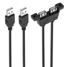 Load image into Gallery viewer, 2 USB 2.0 Male to 2-port USB 2.0 Female with 2 Screw Holes Extension Cable, Length: 50cm, 2 USB 2.0 AM to 2 USB AF