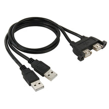 Load image into Gallery viewer, 2 USB 2.0 Male to 2-port USB 2.0 Female with 2 Screw Holes Extension Cable, Length: 50cm, 2 USB 2.0 AM to 2 USB AF
